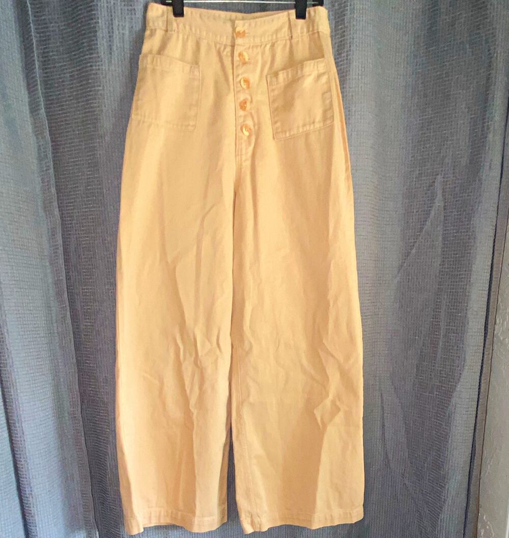 Amuse society Women’s Beige  Wide-Leg Pants High Rise Button Front Relaxed XS
